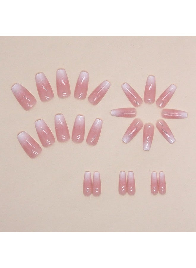 KRTBKR Medium Long Press On Nails Ombre Pink Fake Nails Glossy Glitter Full Cover Glue On Nails Bling Designs Natural Nude False Nails Reusable Artificial Acrylic False Nails For Women Manicure Salon Kit - Image 3