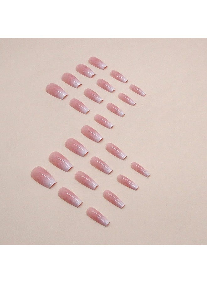KRTBKR Medium Long Press On Nails Ombre Pink Fake Nails Glossy Glitter Full Cover Glue On Nails Bling Designs Natural Nude False Nails Reusable Artificial Acrylic False Nails For Women Manicure Salon Kit - Image 4