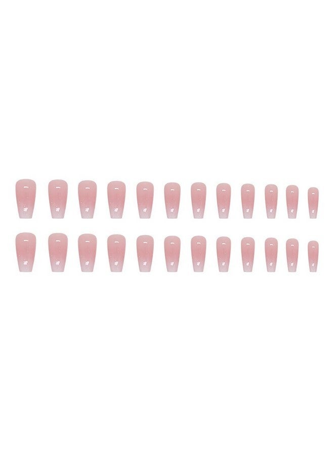 KRTBKR Medium Long Press On Nails Ombre Pink Fake Nails Glossy Glitter Full Cover Glue On Nails Bling Designs Natural Nude False Nails Reusable Artificial Acrylic False Nails For Women Manicure Salon Kit - Image 5