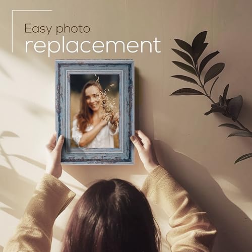 Truu Design Weathered Picture Frame, Distressed Wooden Look for Wall or Tabletop Display, Lightweight Photo Frame with Glass Cover, 4" x 6", Gray - Image 5