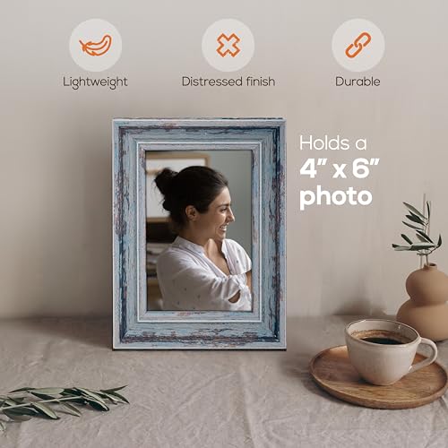 Truu Design Weathered Picture Frame, Distressed Wooden Look for Wall or Tabletop Display, Lightweight Photo Frame with Glass Cover, 4" x 6", Gray - Image 3