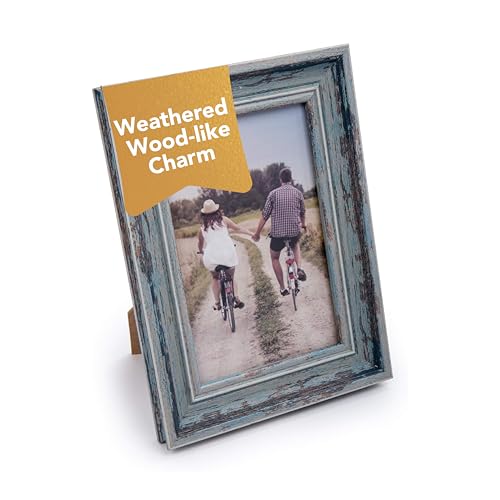 Truu Design Weathered Picture Frame, Distressed Wooden Look for Wall or Tabletop Display, Lightweight Photo Frame with Glass Cover, 4" x 6", Gray - Image 1