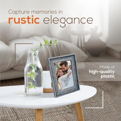 Truu Design Weathered Picture Frame, Distressed Wooden Look for Wall or Tabletop Display, Lightweight Photo Frame with Glass Cover, 4" x 6", Gray - Image 2