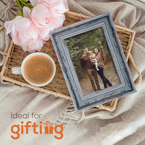 Truu Design Weathered Picture Frame, Distressed Wooden Look for Wall or Tabletop Display, Lightweight Photo Frame with Glass Cover, 4" x 6", Gray - Image 4