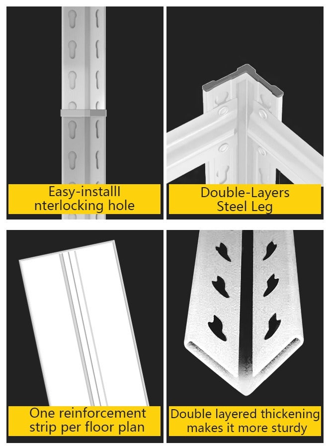 وحدة أرفف معدنية من 6 طبقات 183 × 90 × 40 سم، رف تخزين قابل للتعديل بسعة تحميل عالية، أرفف مرآب شديدة التحمل للقبو والمطبخ والمخزن وغرفة المعيشة والمستودع، أبيض - Image 5