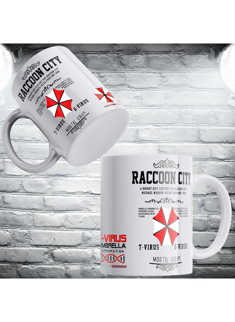 Remonz - Resident Evil Raccoon City Umbrella Corp. 3 Sided Printed White Porcelain Mug - Image 1