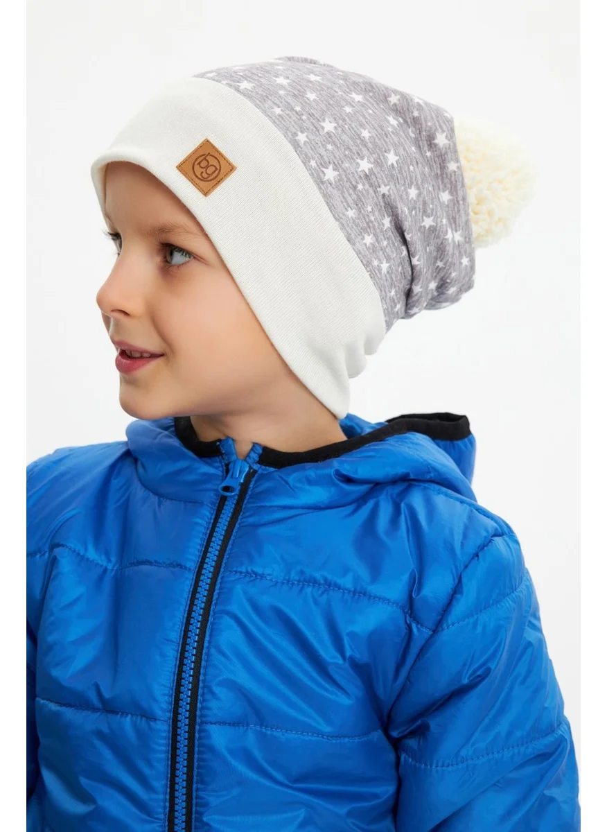 Babygiz Gray Baby Boy PomPom Beanie Neck Collar Set Soft Double Layer 100% Natural Cotton