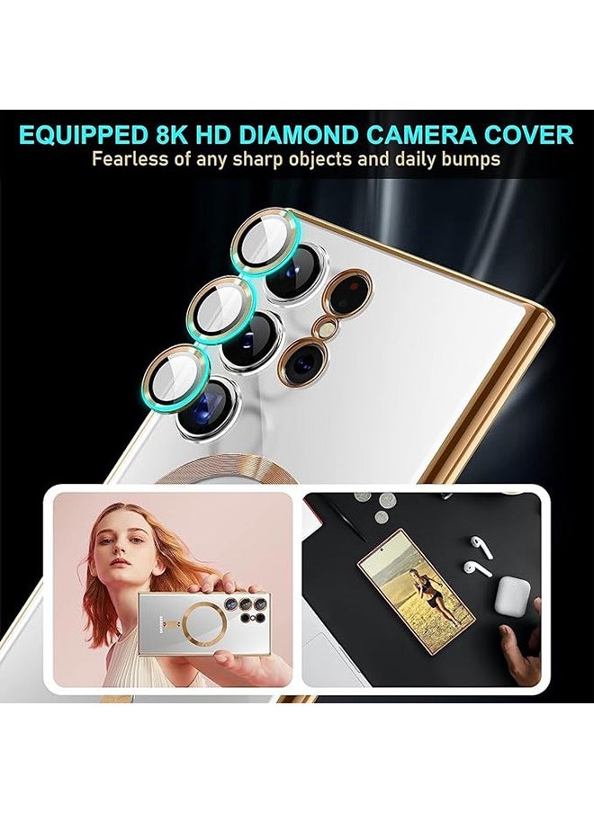 Generic - Galaxy S24 Ultra Magnetic Case Compatible with Mag-Safe, Luxury Plating Design Galaxy S24 Ultra Case with Camera Lens Protector Soft TPU Bumper for Samsung Galaxy S24 Ultra 6.8” (Gold) - Image 1