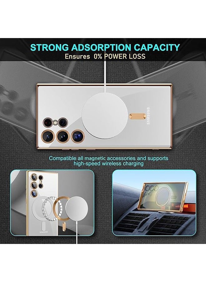 Generic - Galaxy S24 Ultra Magnetic Case Compatible with Mag-Safe, Luxury Plating Design Galaxy S24 Ultra Case with Camera Lens Protector Soft TPU Bumper for Samsung Galaxy S24 Ultra 6.8” (Gold) - Image 1