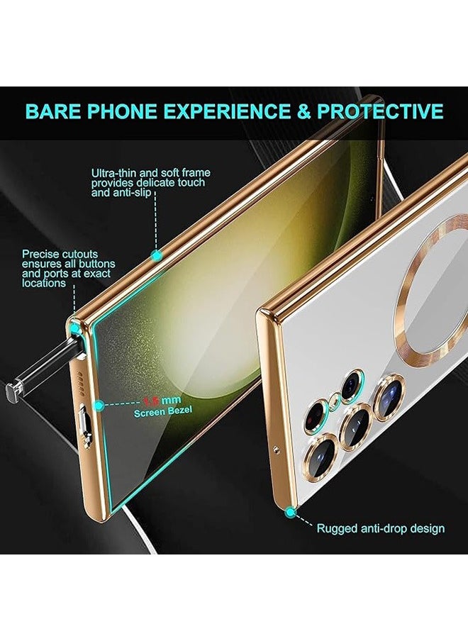 Generic - Galaxy S24 Ultra Magnetic Case Compatible with Mag-Safe, Luxury Plating Design Galaxy S24 Ultra Case with Camera Lens Protector Soft TPU Bumper for Samsung Galaxy S24 Ultra 6.8” (Gold) - Image 1