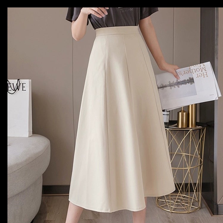 Plus Size Spring Autumn New High-Waisted A- Line Skirt For Women Plus Size Slimming Medium-Length Umbrella Skirt Apricot 