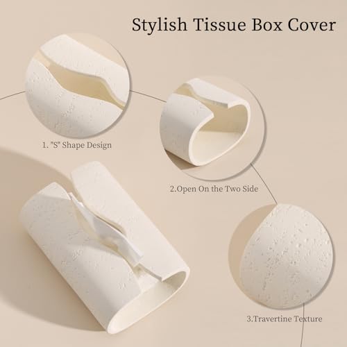Haocoott Tissue Box Cover Rectangle, Resin Facial Tissue Holder Covers Toilet Paper Holder, Tissue Holders Decorative Paper Dispenser Home Decor for Bathroom Kitchen Bedroom Living Room Office Cream - Image 2