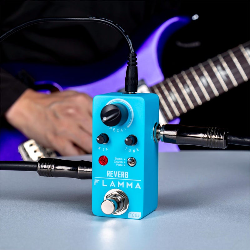 FLAMMA FC02 Mini Reverb Pedal Digital Guitar Pedal with 3 Reverb Effects Church Plate Studio True Bypass - Image 4