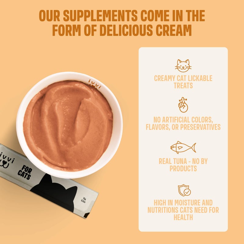 ivvi Skin & Coat for Cats â€“ Functional Creamy Snack with Salmon Oil, Algae Oil, Zinc, Collagen & Biotin â€“ Supports Skin and Fur Health â€“ 30 x 0.53 oz Sachets â€“ with Real Tuna - Image 4