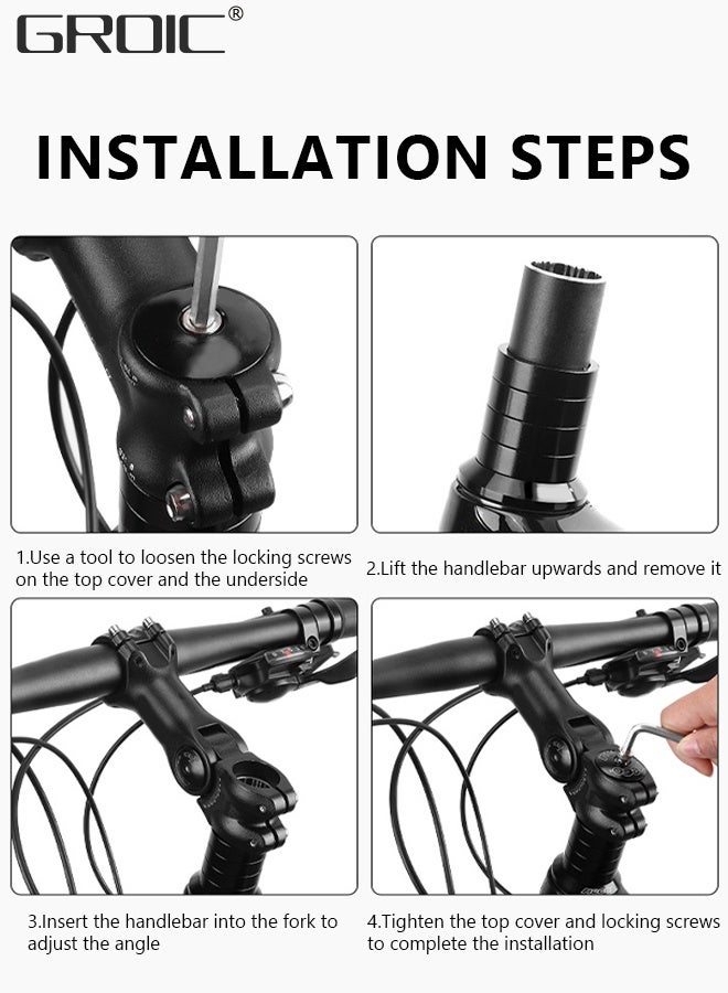 GROIC جذع دراجة MTB قابل للتعديل 31.8 مم - 120 مم 60 درجة رافعة جذع الدراجة للمقود - موسع مقود الدراجة الجبلية من سبائك الألومنيوم لدراجة الطريق MTB Road City - Image 4