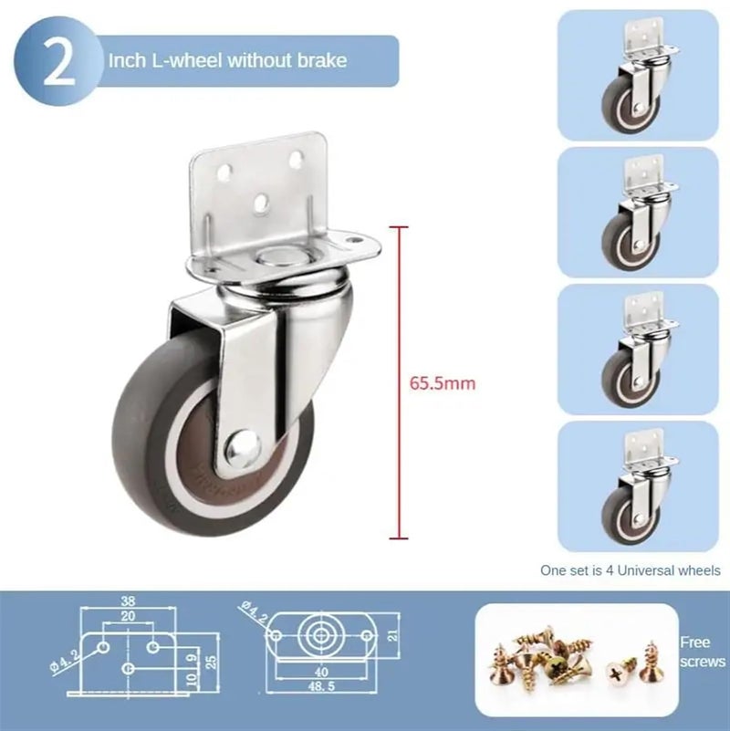 عجلة أثاث عالمية مقاس 2 بوصة لون أل مطاط ناعم مدحرجة صامتة 4 قطع - Image 3