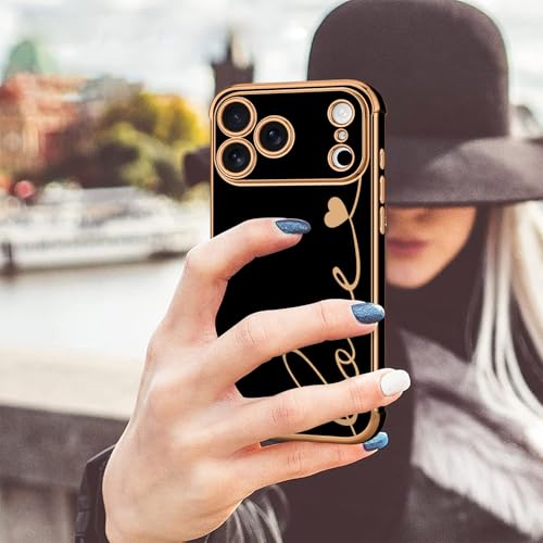LCHULLE Compatible with iPhone 17 Pro Max Case for Women Girls, Cute Luxury Plating Love Heart Design Soft TPU Cover Shockproof Full Camera Lens Protection Phone Case for iPhone 17 Pro Max, Black - Image 5