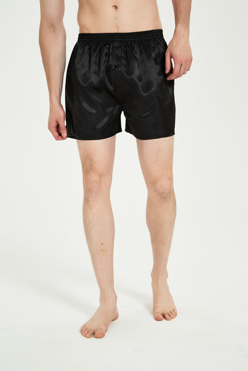 JupiterSecret Mens Satin Boxer Shorts Pack, Silk Feeling Sleep Shorts Underwear with Button Fly, Silky Pajama Bottoms for Men, Large - Image 2