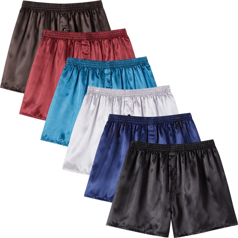 JupiterSecret Mens Satin Boxer Shorts Pack, Silk Feeling Sleep Shorts Underwear with Button Fly, Silky Pajama Bottoms for Men, Large - Image 1