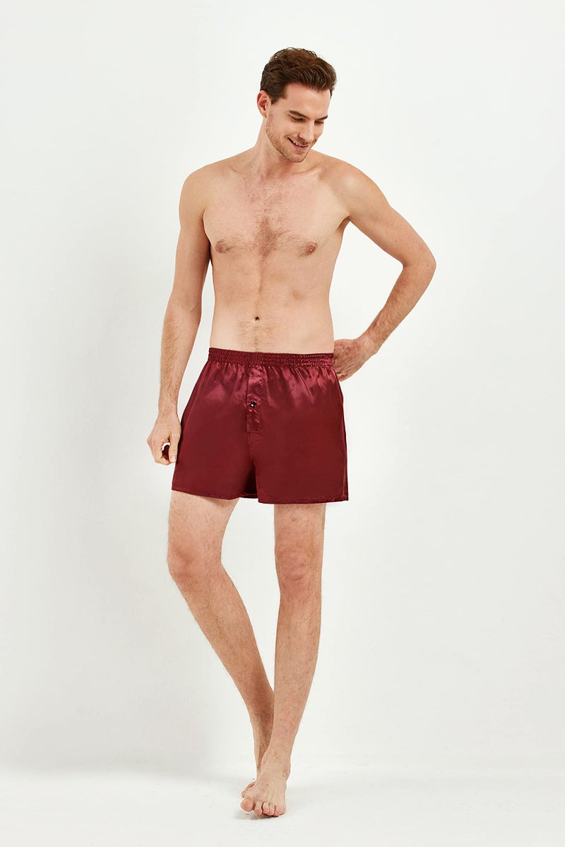 JupiterSecret Mens Satin Boxer Shorts Pack, Silk Feeling Sleep Shorts Underwear with Button Fly, Silky Pajama Bottoms for Men, Large - Image 3