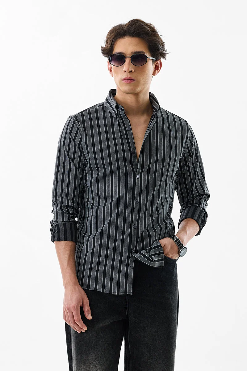 SNITCH Black Striped Long Sleeve Slim Fit Luxe Shirt