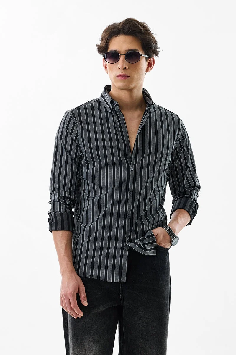 سنيتش Black Striped Long Sleeve Slim Fit Luxe Shirt