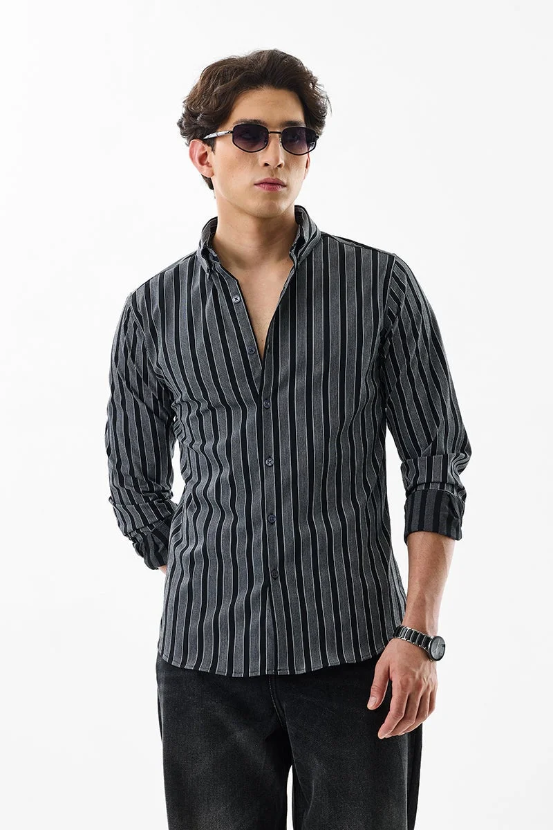 سنيتش Black Striped Long Sleeve Slim Fit Luxe Shirt