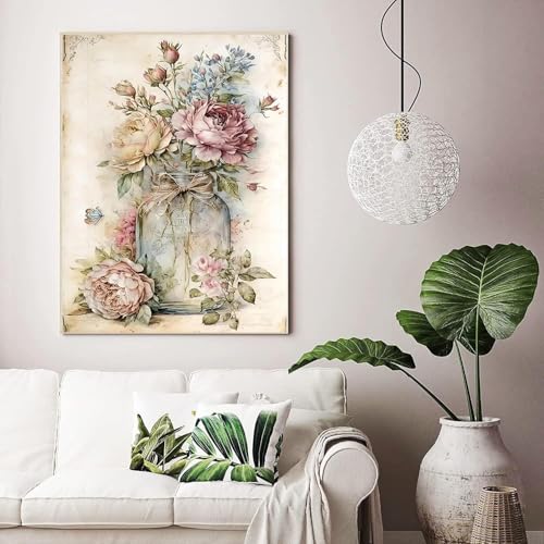 ARPADAMO Diamond Art Kits for Adults,5D Vintage Boho Diamond Painting DIY Flower Diamond Art Diamond Painting Kit for Adult,Round Full Drill Diamonds, Diamond Art Kits for Home Decor-12x16inch - Image 3