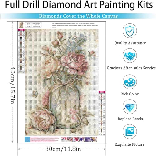 ARPADAMO Diamond Art Kits for Adults,5D Vintage Boho Diamond Painting DIY Flower Diamond Art Diamond Painting Kit for Adult,Round Full Drill Diamonds, Diamond Art Kits for Home Decor-12x16inch - Image 4