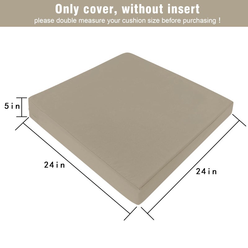 GUEGLSA Replacement Outdoor Cushion Covers 24x24x5 inch, Waterproof Patio Seat Cushion Slipcovers, Chair Cushion Slip Cover, Set of 2, Khaki - Image 2