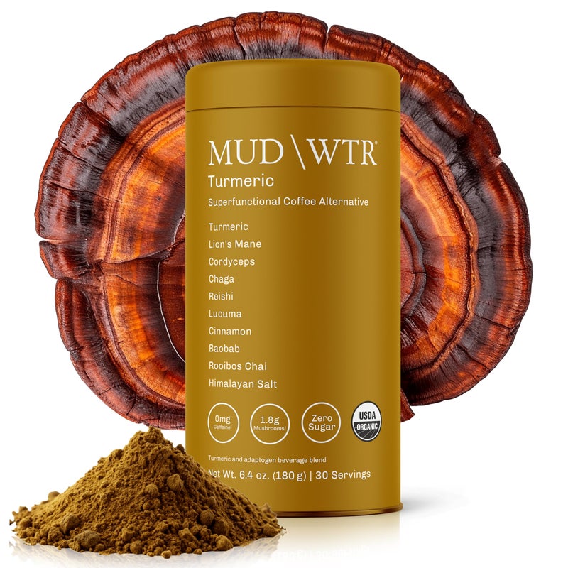 MUD\WTR Turmeric Decaf Mushroom Drink | Zero Caffeine | USDA Organic Mushroom Coffee Alternative | USA Grown | Focus & Immunity Support | Lion's Mane, Chaga, Reishi, Cordyceps | 30 Servings - Image 1