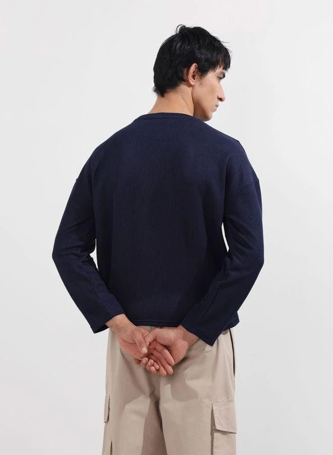 شركة المرآب الهندية Men Boxy Fit Textured Crew Neck Full Sleeves T-Shirt
