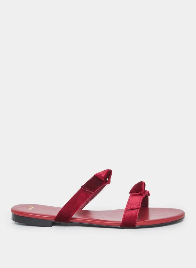 ستايلي Styli Burgundy Bow Accent Flat Sandals