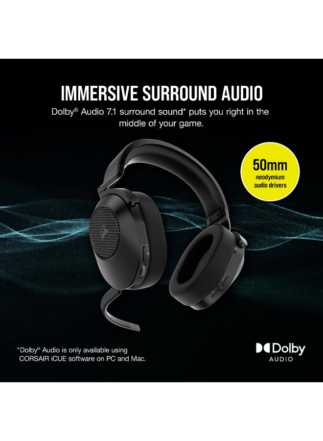 كورسير سماعة الألعاب اللاسلكية CORSAIR HS65 متعددة المنصات مع بلوتوث – صوت محيطي دولبي 7.1 – ميكروفون متعدد الاتجاهات – متوافقة مع iCUE – PC، Mac، PS5، PS4، نينتندو سويتش، موبايل – كربون - Image 4