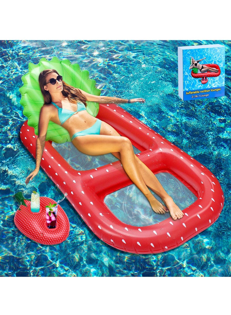 Excefore Pool Inflatable Floats Adult, Giant Pineapple Inflatable Pool Floats With Cup Holder,170 CM Beach Floaties Lounge Luxury Recliner for Summer Outdoor Swimming Pool Party (Red) - Image 1