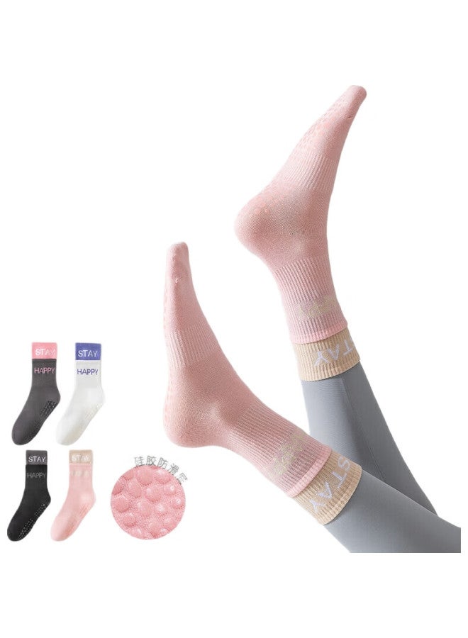 MIIOW 4 Pairs Of Women'S Socks, Double-Loop Mid-Calf Yoga Socks, Trendy Fashion Silicone Non-Slip Fitness Sports Socks - Image 1