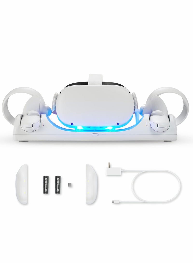 Zikra Charging Dock for Oculus Quest 2 / Meta Quest 2 with LED Light, Magnetic Charging Station for VR Headset and Touch Controllers, with 2 Rechargeable Batteries/Type-C Charger Cable - Image 1