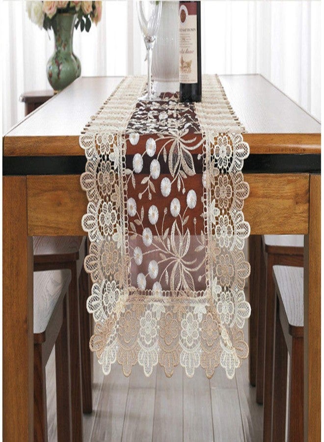 Dimatic Lace Floral Embroidery Table Runner, Polyester Rectangle Transparent Dresser Scarf for Home Dining Room Tabletop Decoration, 16 x 35 Inches, Beige - Image 4