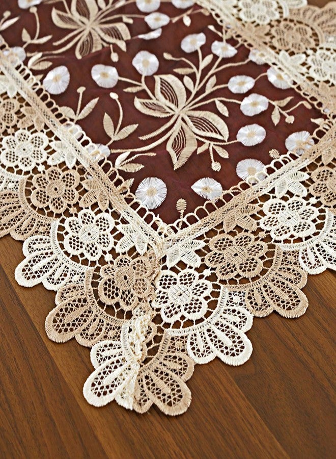 Dimatic Lace Floral Embroidery Table Runner, Polyester Rectangle Transparent Dresser Scarf for Home Dining Room Tabletop Decoration, 16 x 35 Inches, Beige - Image 5