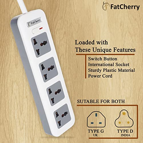 FatCherry 6A 4 Way Extension Board max Rating 2500W Wire Length 2 Meters (White) - Image 5