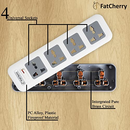 FatCherry 6A 4 Way Extension Board max Rating 2500W Wire Length 2 Meters (White) - Image 3
