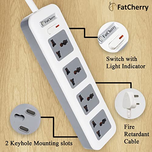 FatCherry 6A 4 Way Extension Board max Rating 2500W Wire Length 2 Meters (White) - Image 4