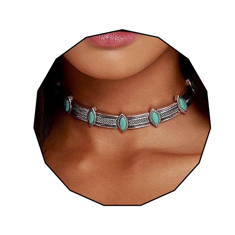Olbye Turquoise Necklace Silver Short Necklace Choker Personalize Boho Necklace Jewelry for Women