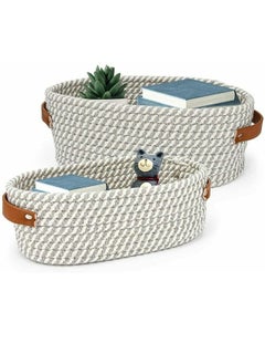 Textile and Beyond Textile and Beyond boho home decor small box rope storage book shelf jute fruits planter basket laundry cloth bag toy gift hamper baby tray bucket organizer for living room kitchen washroom set of 2  - Image 1