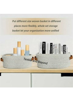 Textile and Beyond Textile and Beyond boho home decor small box rope storage book shelf jute fruits planter basket laundry cloth bag toy gift hamper baby tray bucket organizer for living room kitchen washroom set of 2  - Image 2