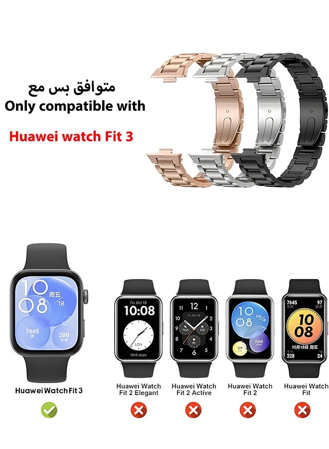 S-Color Straps Compatible with Huawei Watch Fit 3 Strap, Replacement Bands Metal Stainless Steel Business Wristband with Watch Protective Case Cover for Huawei Fit 3 Band Men Women - Image 2