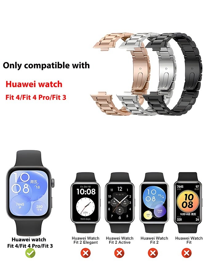 S-Color Straps Compatible with Huawei Watch Fit 4/Fit 4 pro/Fit 3 Strap, Replacement Bands Metal Stainless Steel Business Wristband with Watch Protective Case Cover for Huawei Fit 3 Band Men Women - Image 2