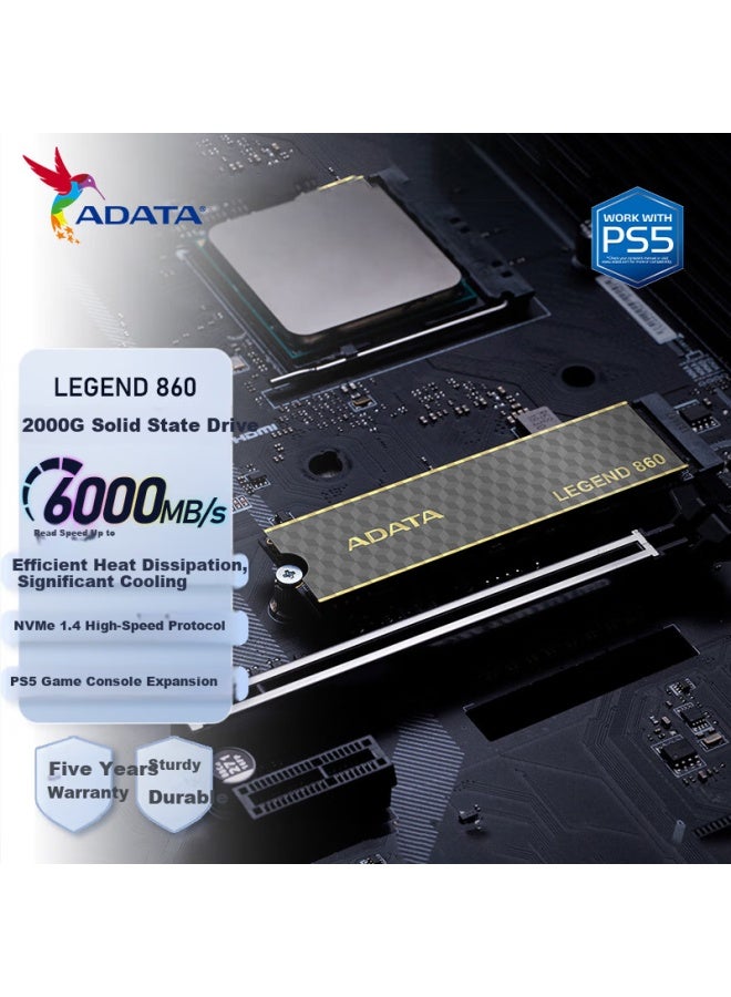 Adata 2000gb Ssd M.2 Interface Ai Computer Accessory, Read Speed 5000mb/s, Legend 860 - Image 1