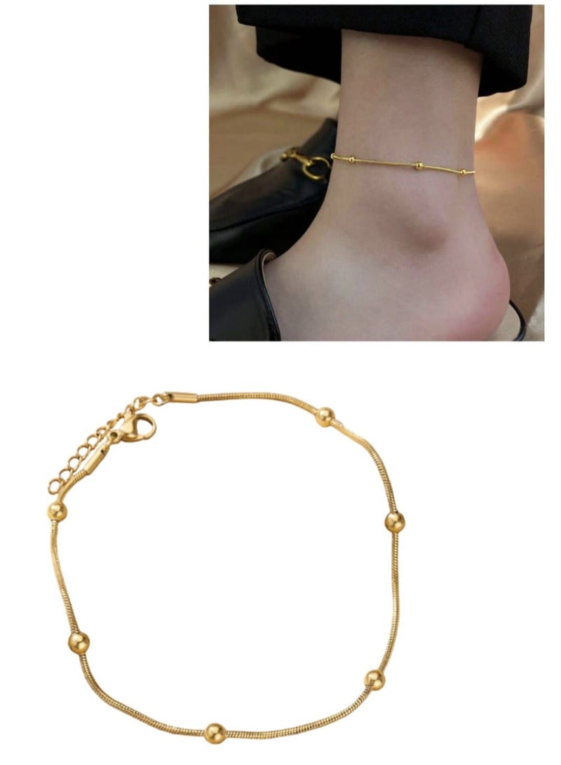 YUCCA Anklet chain European and American style basic style stainless steel round snake, suitable for women's daily wear one piece - Image 1