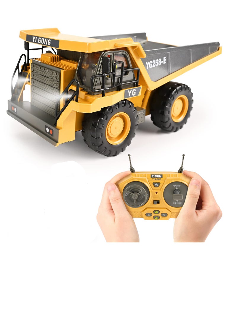SYOSI Remote Control Dump Truck Toys RC Construction Toy Vehicles with Metal Bed Lights Sounds 9 Channel 2 Batteries RC Truck Toys Bulldozing Dump Engineering Truck Birthday Gifts for Boys Age 3+  - Image 1